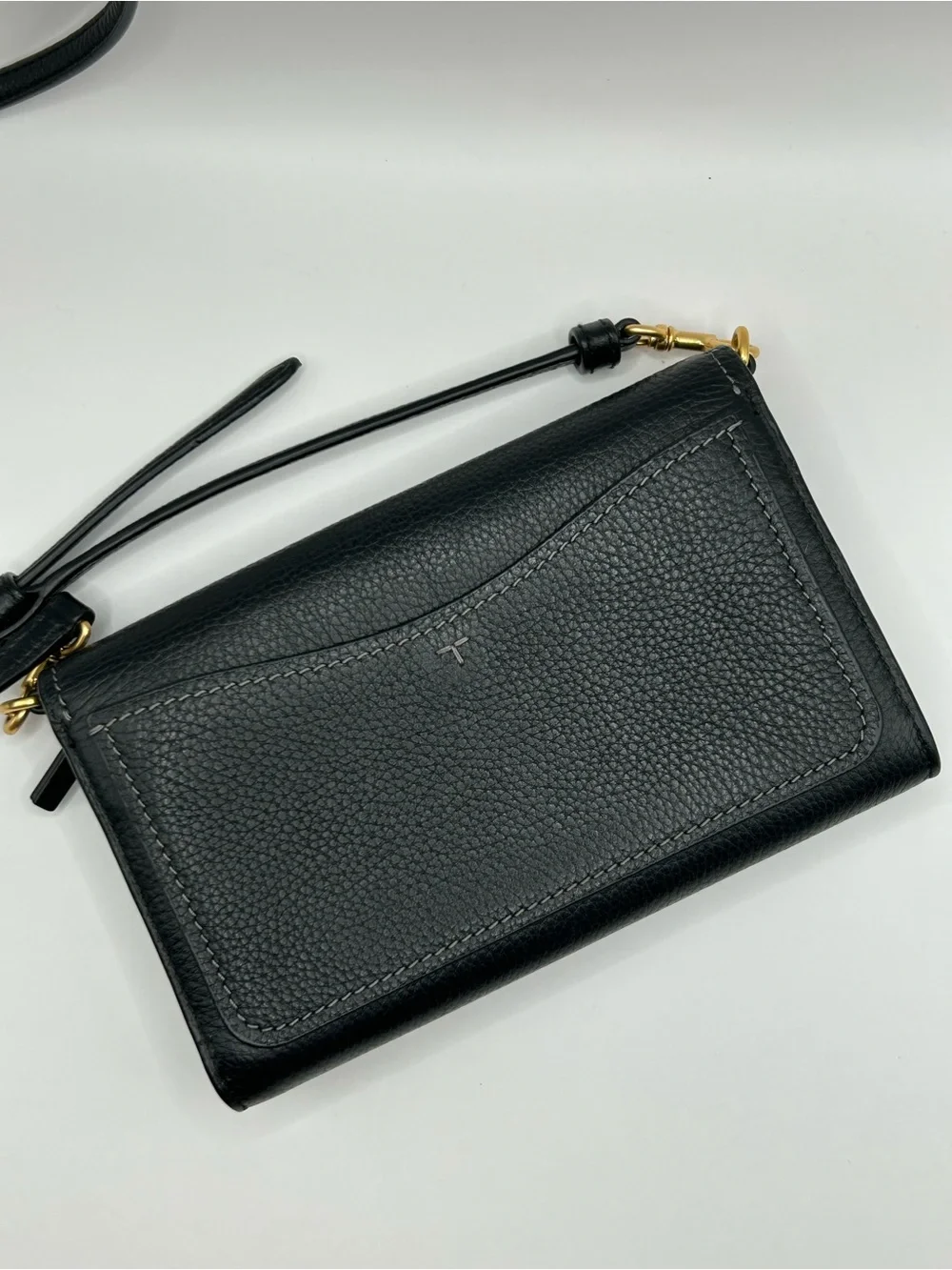 Tory Burch Black Thea Pebbled Leather Crossbody Wallet